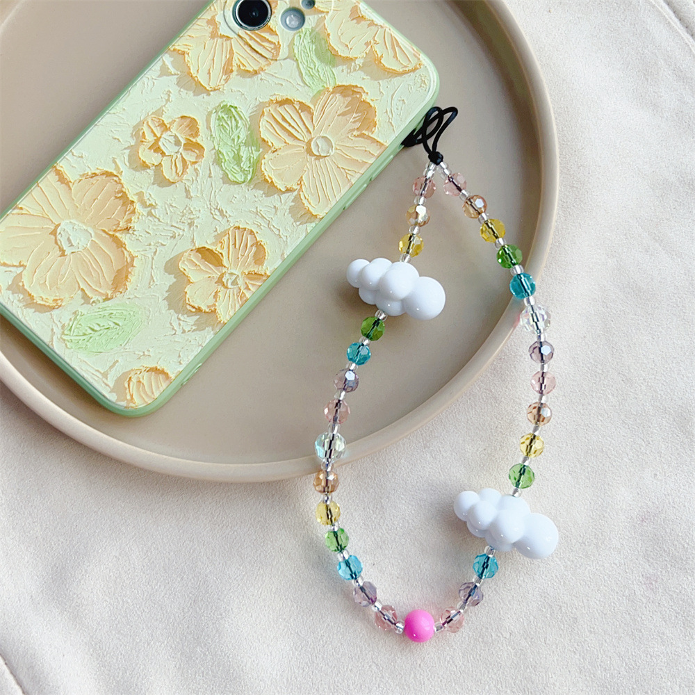 2023 Zomer Telefoon String Witte Wolken Kleurrijke Kristallen Kralen Telefoon Charme Mobiele Telefoon Band Accessories Anti-Verloren Ketting
