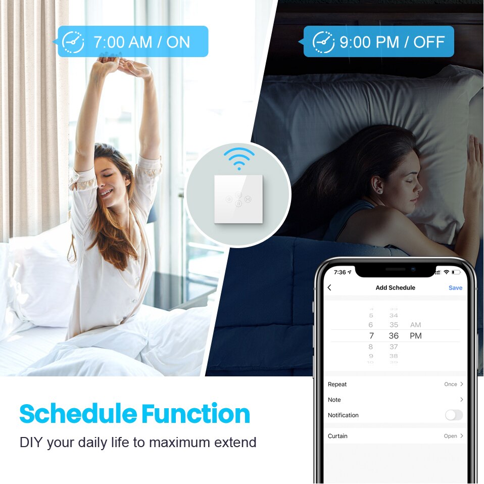 AVATTO – interrupteur de rideau lumineux WiFi Tuya, pour moteur électrique, volet roulant/stores, domotique intelligente, fonctionne pour Alexa,Google Home
