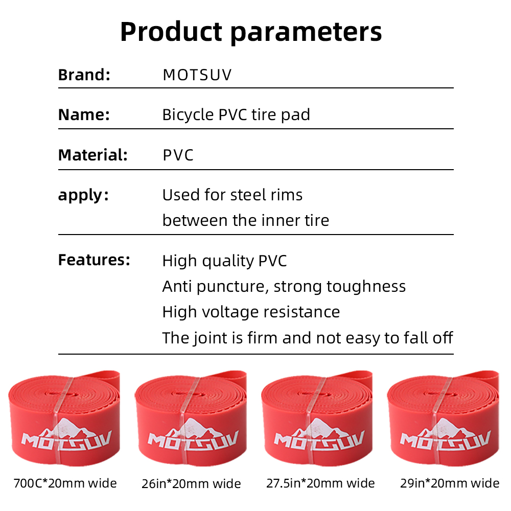 MOTSUV Fahrradfelgenstreifen, Reifeneinsatz, Schlauchschutz, PVC-Felgenband, Rennrad, 700 C26, 27,5, 29-Zoll-Fahrrad, eitern Gürtel, reifensicheres Band