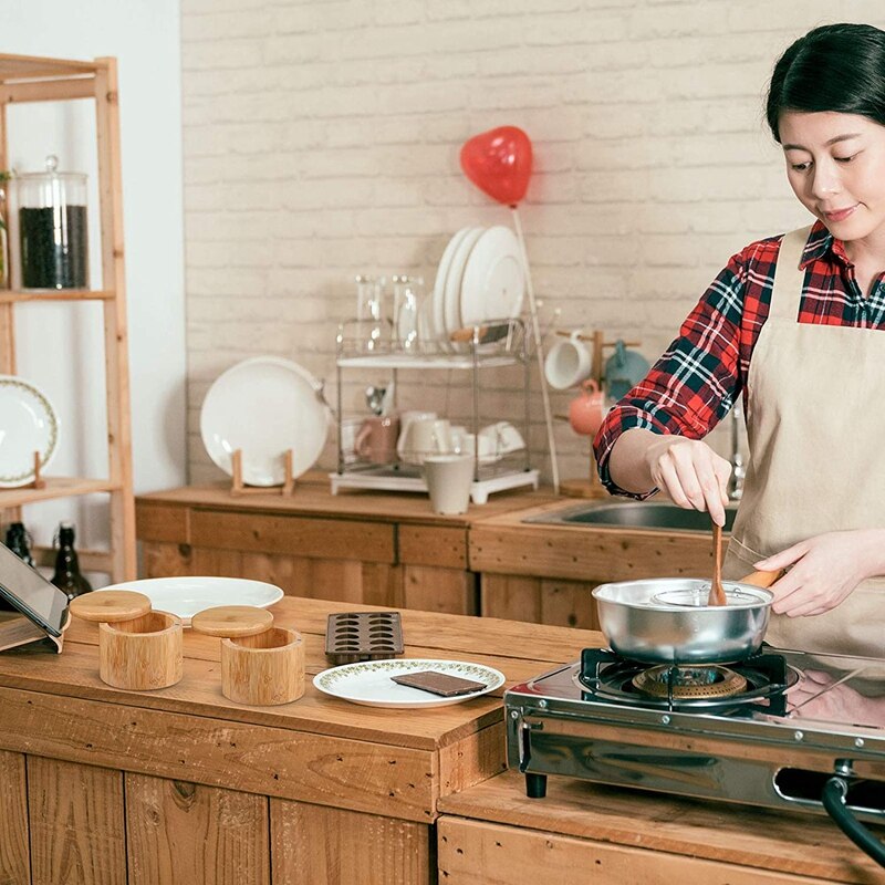 2 Pieces Bamboo Salt and Spice Storage Box with Magnetic Swivel Lid Round Bamboo Pepper Box Bamboo Salt Keeper