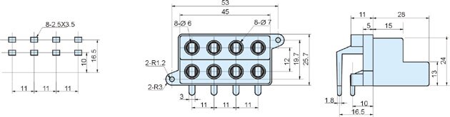 Automotive power amplifier terminal post power junction base connector