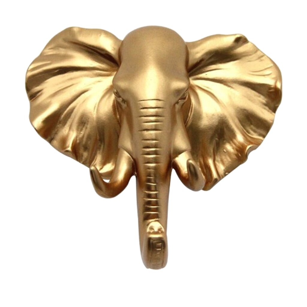 Resina animal cabeça gancho gancho titular rack de montagem na parede decoração para casa ouro: Elephant