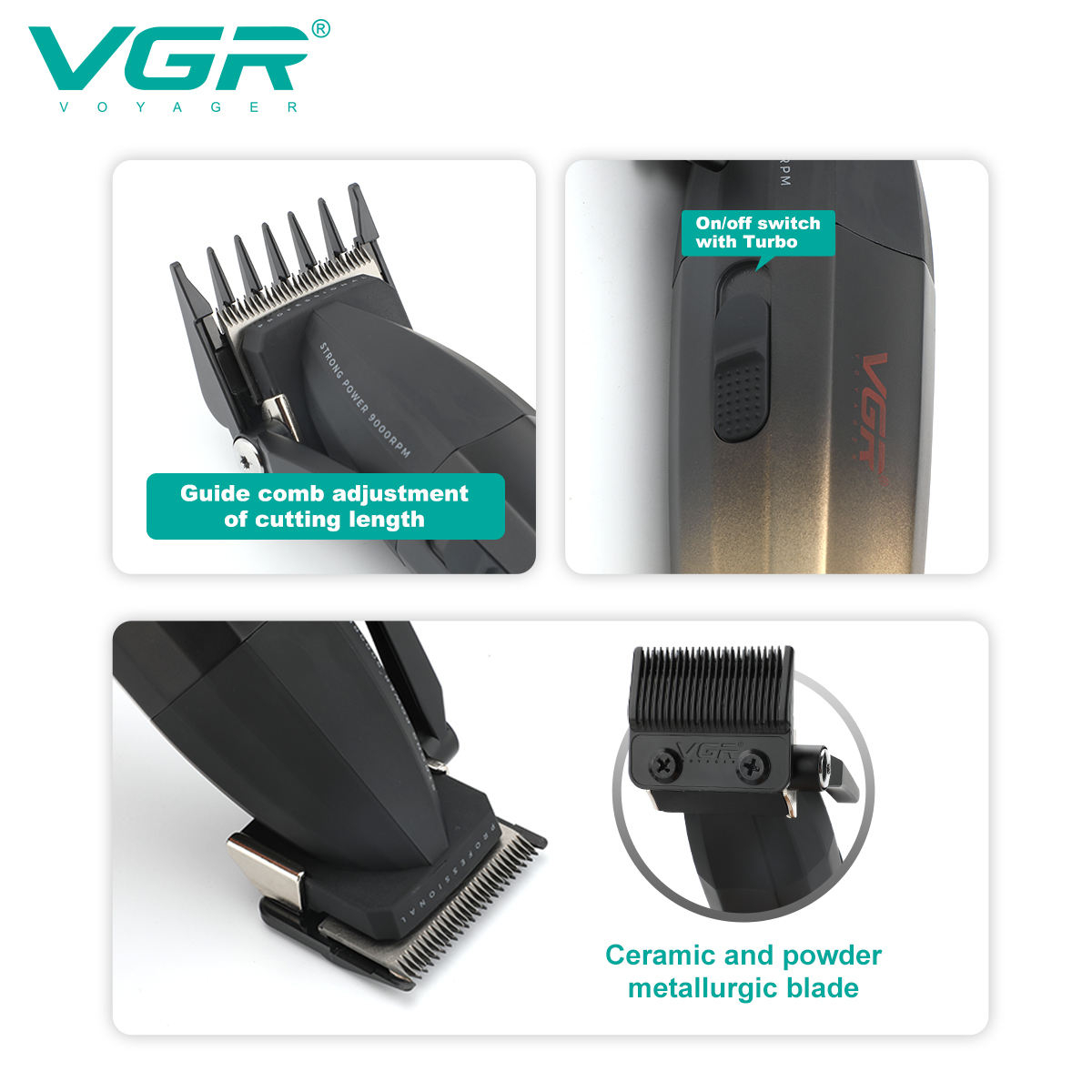 VGR Schaar Professioneel Haar trimmer 9000 tpm Kapper Haarsnijmachine Digitale weergave Kapsel Tondeuse voor mannen V-003