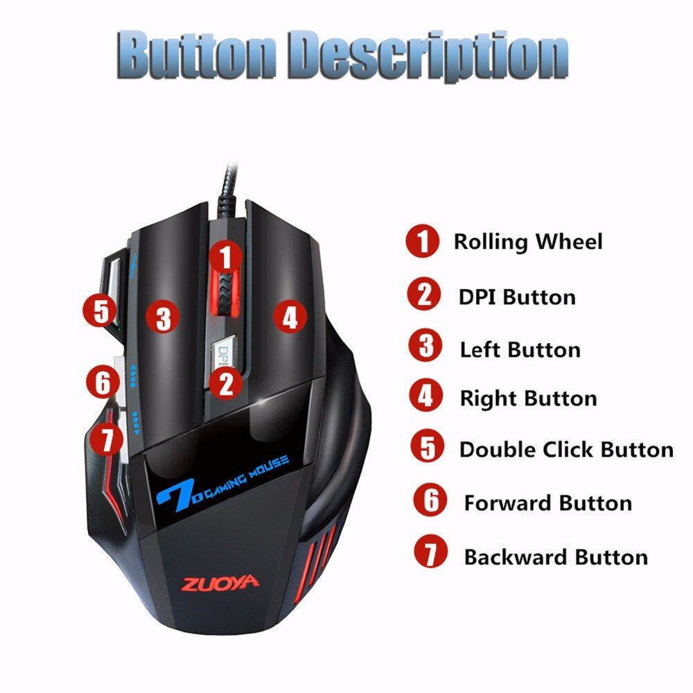 ZUOYA 5500 DPI Gaming Mouse 7 Button LED Optical Wired USB Mouse Mice Game Mouse Silent/sound Mause For PC Computer Pro Gamer
