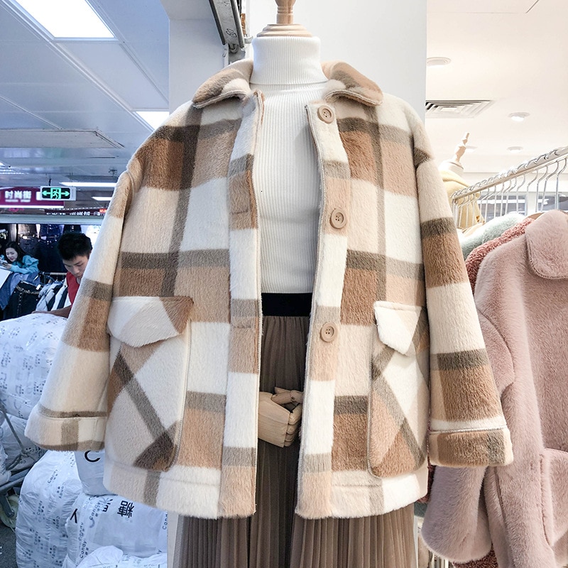 Efterårsjakker til kvinder uldblandinger faux fur frakker kvindelig jakke vinterfrakke damer løs tyk varm