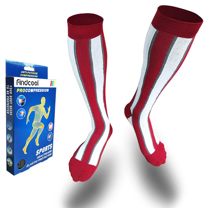FINDCOOL Outdoor sports compression pressure socks Knee Stockings 20-30 mmhg Leg Socks Relief Pain Support Socks Relief Compress: Red / L/XL