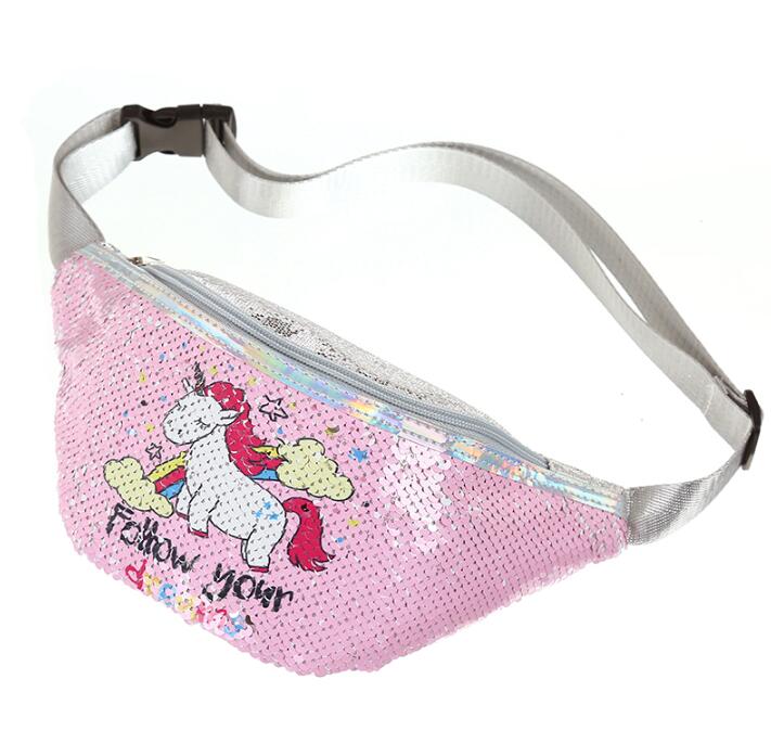 Unicorn Sequins Girls Belt Waist Pack Fanny Girls Belt Mermaid Sport Bag Cartoon For Women Chest Waist Bag Pack Pouch: pink unicorn letter