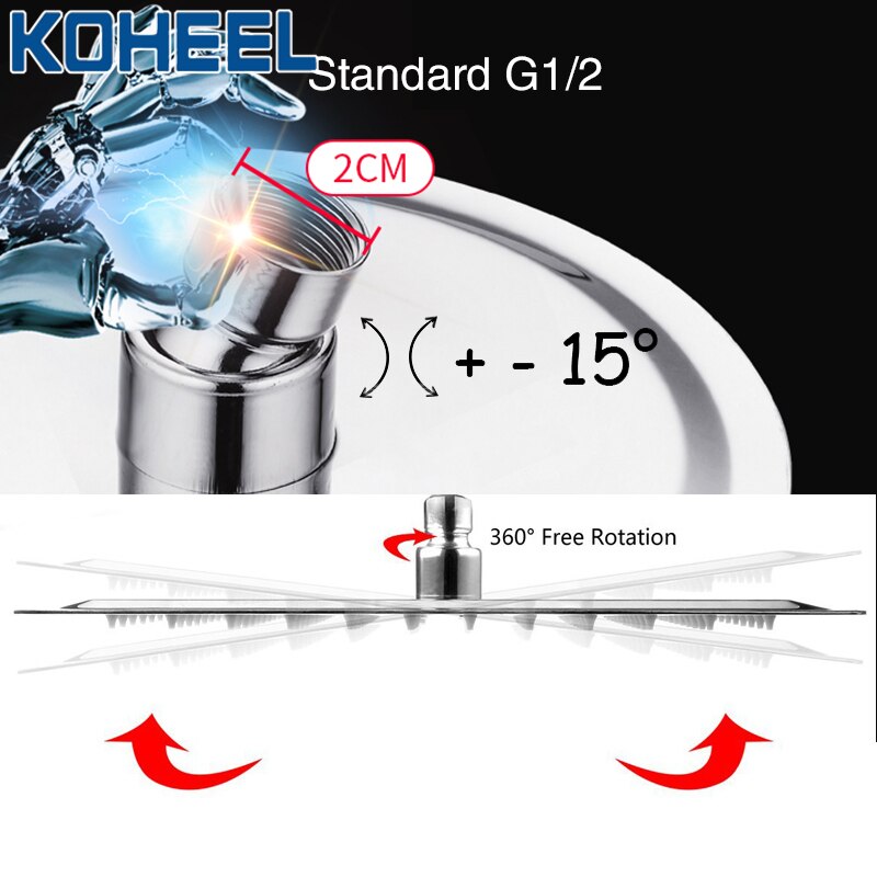Koheel 16/12/10/8/6 Inch Vierkante Douchekop Ronde Gepolijst Chroom Rvs Badkamer Regendouche heads