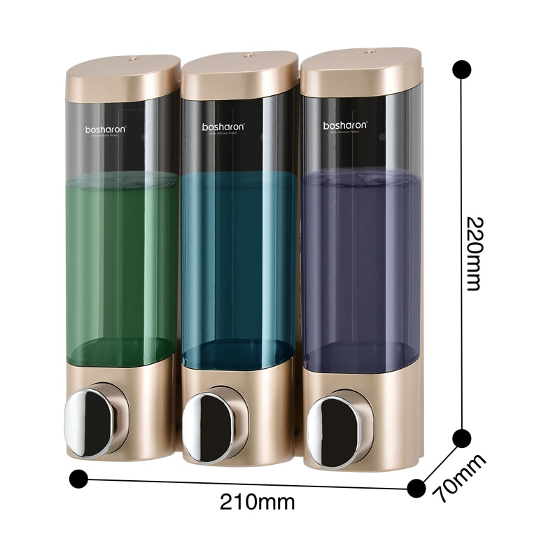 Triple Soap Dispenser Wall Mount Shampoo Dispensers Detergent Shower Gel Bottle Gold 300ml Plastic Bathroom Accessories For Home