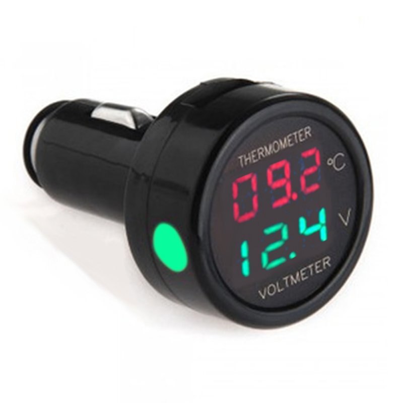 12V 24V 2 In 1 DC Digital Car Voltmeter Thermometer Temperature Meter Battery Monitor Red Blue Led Dual Display: Green