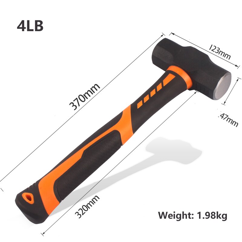 Pure steel octagonal hammer with a hammer and iron hammer to smash the wall with a solid piece of sledgehammer heavy hand hammer: 4LB