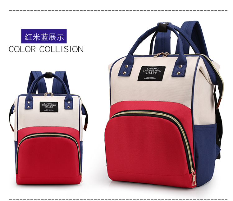 Stil store pusletaske i koreansk stil damerygsæk baby rejsetøj opbevaringstaske gravide kvinder rygsæk: Rød m blå