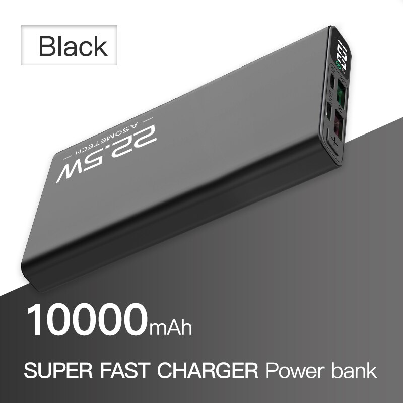 10000mAh Energie Bank 22,5 W QC 4,0 PD VOOC 5A schnell aufladen Energie USB Typ C Zwei-weg schnelle Ladung Externe Batterie Ladegerät: Schwarz