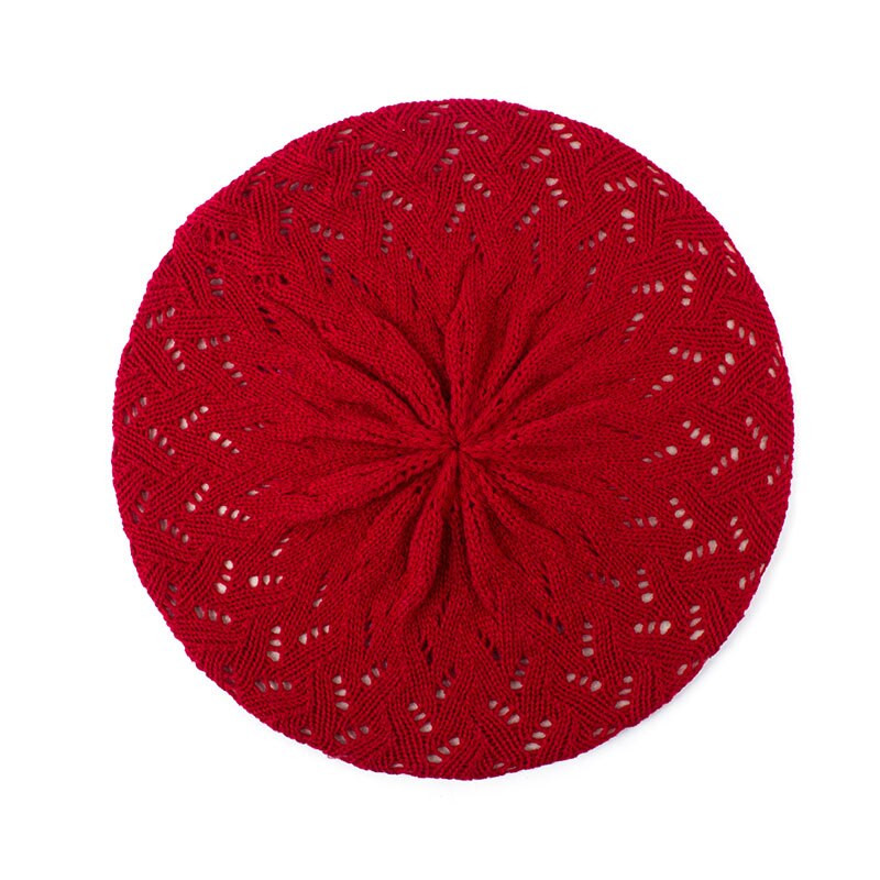 Geebro vrouwen Effen Kleur Gebreide Baret Hoed Lente Casual Dunne Acryl Baretten voor Vrouwen Dames Franse Kunstenaar Beanie Baret hoeden: Dark Red