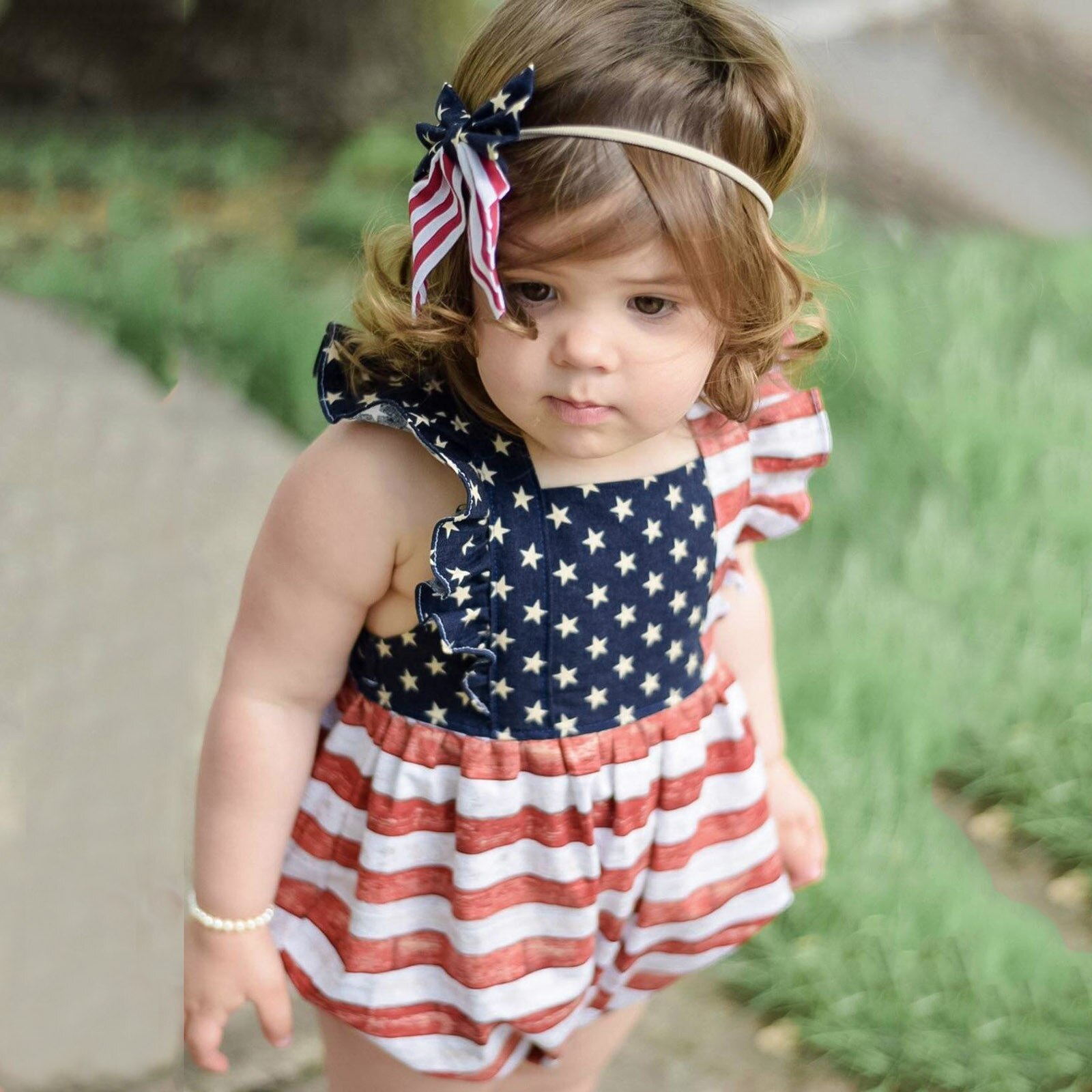 Romper Bodysuit Baby Flying Mouwen Onafhankelijkheid Dag Sterren Gestreepte Gedrukt Jongens Meisjes 4th-of-july Sterren En Gestreepte Gedrukt