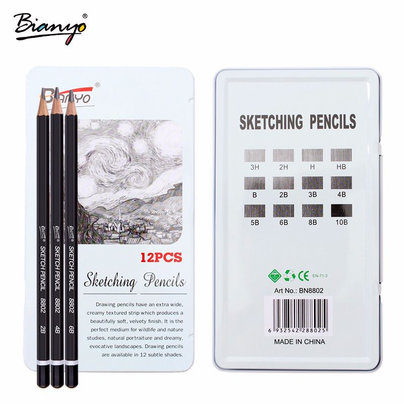 Lápiz de madera para dibujo artístico, lápices de carbón no tóxicos para la escuela de arte, H HB 2B 3B 5B 10B, 12 unids/caja