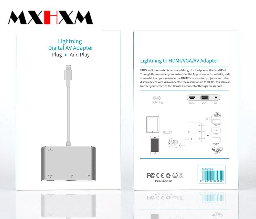 Mxhxm Voor Lightning Naar Hdmi Vga Mobiele Hd Multi-Monitoring Apparaat Met Audio Sync Voor Iphone/Ipad