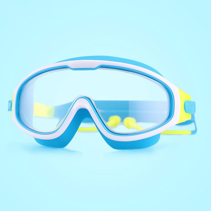 Børns svømmebriller beskyttelsesbriller vandtæt anti-tåge hd svømmebriller piger stor ramme dykkerudstyr: Gennemsigtig søblue