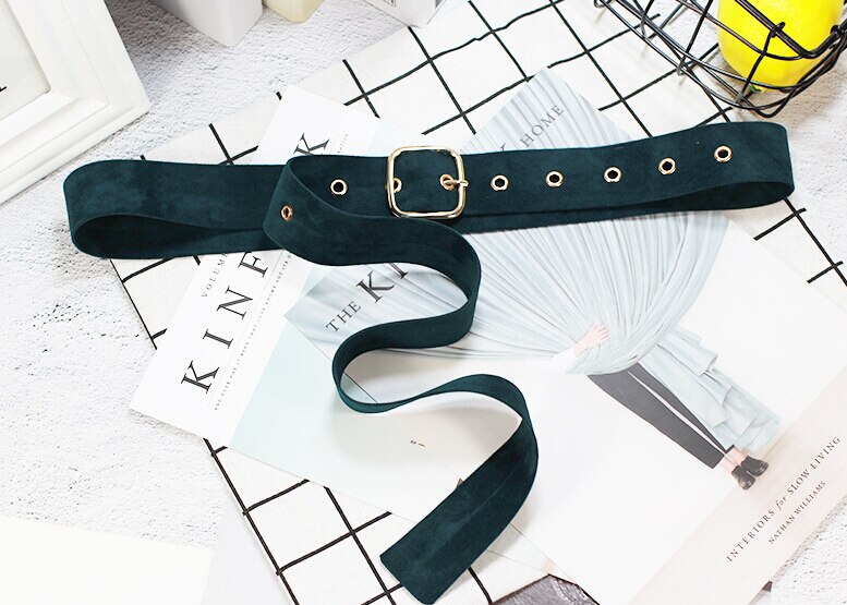 Female Wide Belt Dress Belts Decorate Waistband Retro Silver Metal Pin Buckle Soft Velvet Belt Women: C