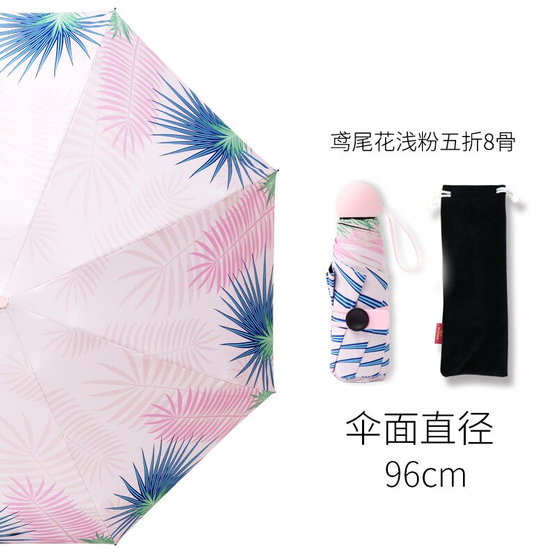 Leuke Vrouwen Paraplu Vijf-Fold Opvouwbare Paraplu Bescherming Zon Uv-bescherming Parasol Regen En Zon Dual-Gebruik vinyl Paraplu: Five-fold 8K  Pink