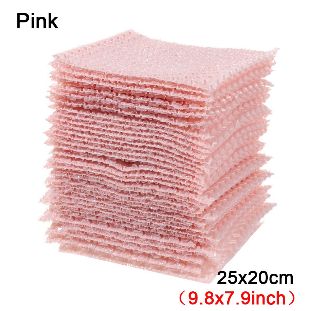 50Pcs Plastic Protective Wrap PE Clear Transprent Bubble Bag Foam Packing Bags Shockproof Package Cushioning Covers Double Film: 25x20cm	Pink