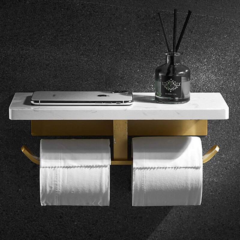Porte-rouleau de papier essuie-tout en marbre doré, support mural de luxe pour téléphone portable, étagère de salle de bains, porte-papier toilette
