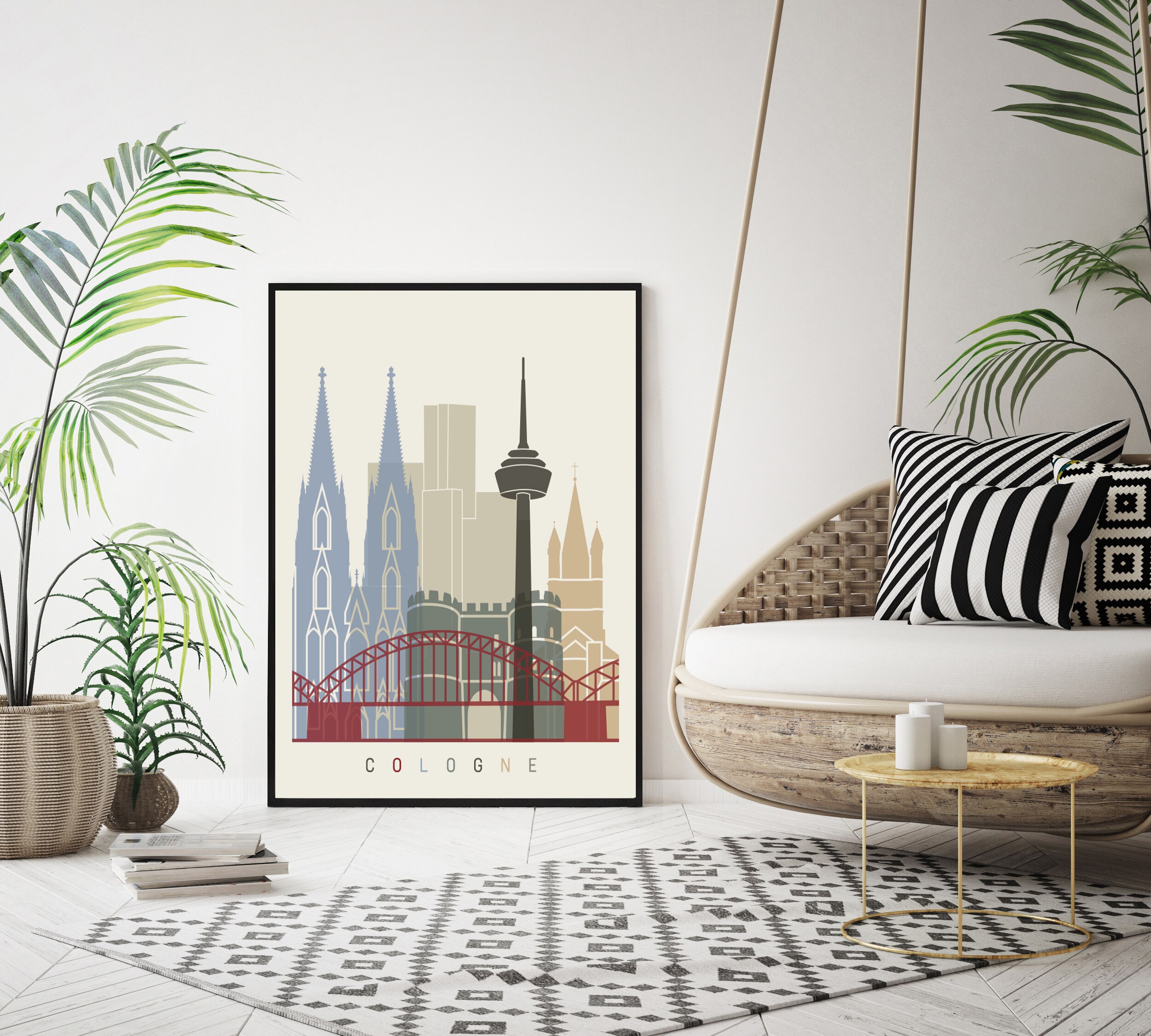 Keulen Skyline Poster - Lámina Artistica Decoracion Hogar Monumentos Ciudad - Cartel De Arte De Pared Viajes Paisajes
