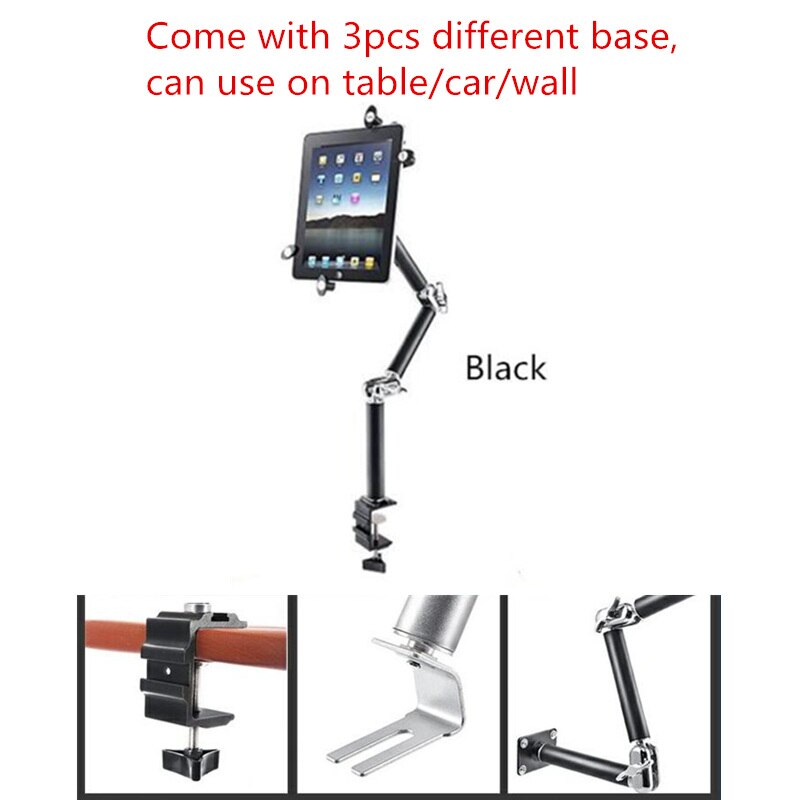 Tablet Holder Clamp Table Foldable Multifunction Car Stand Aluminum 360 Rotation Wall Mount Bed Bracket for iPad Air Mini 7-11'': Type 2 Black