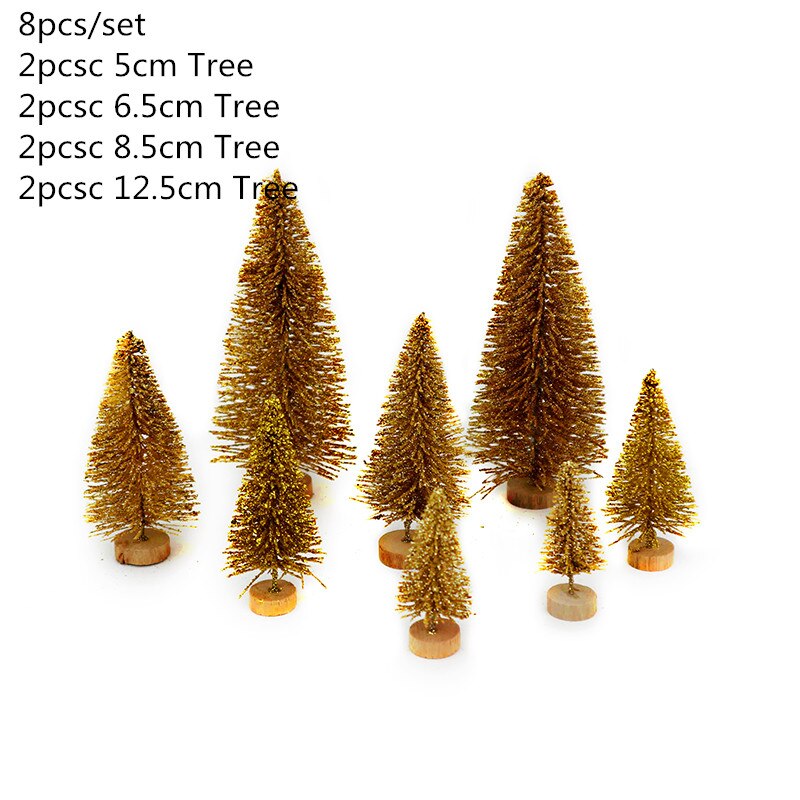8 stk / sæt blandet størrelse juletræ 5cm/6.5cm/8.5cm/12.5cm juledekoration til hjemmet xmas festbord deco et lille fyrretræ: D4-8 stk