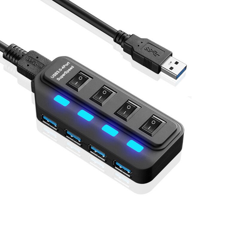 Usb Hub 3.0 Splitter, 4/7-Poort Usb Data Hub, uitgerust Met Een Aparte Aan/Uit Schakelaar En Licht, Geschikt Voor Laptops: 4 USB3.0