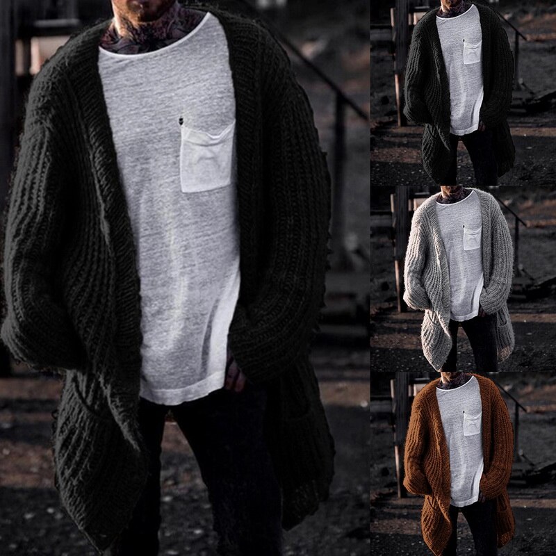 Homme couleur uni Cardigan manches longues Cardigan ample grande taille manteau longue longueur haut