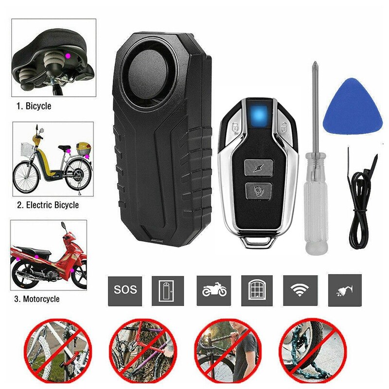 113Db Super Loud Draadloze Motorfiets Fiets Alarm Security Anti-Diefstal Alarm Met Afstandsbediening Waterdichte Zwart