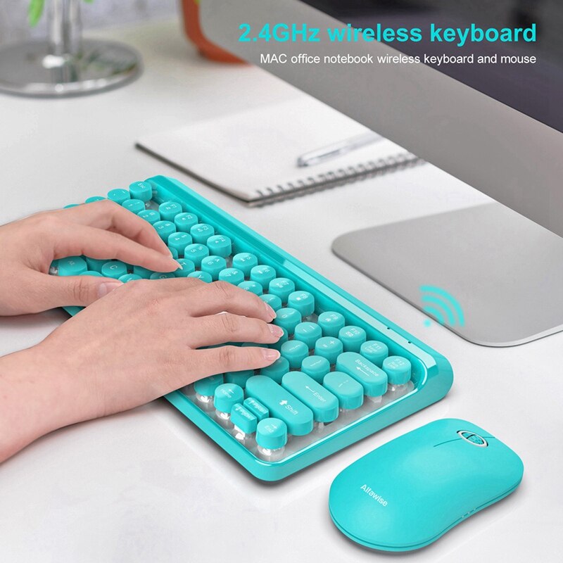 2.4G Wireless Keyboard Mouse Combo 84 Round Keys Cap Mechanical Keyboard with Ergonomics Mouse Kit for PC Laptop: Blue