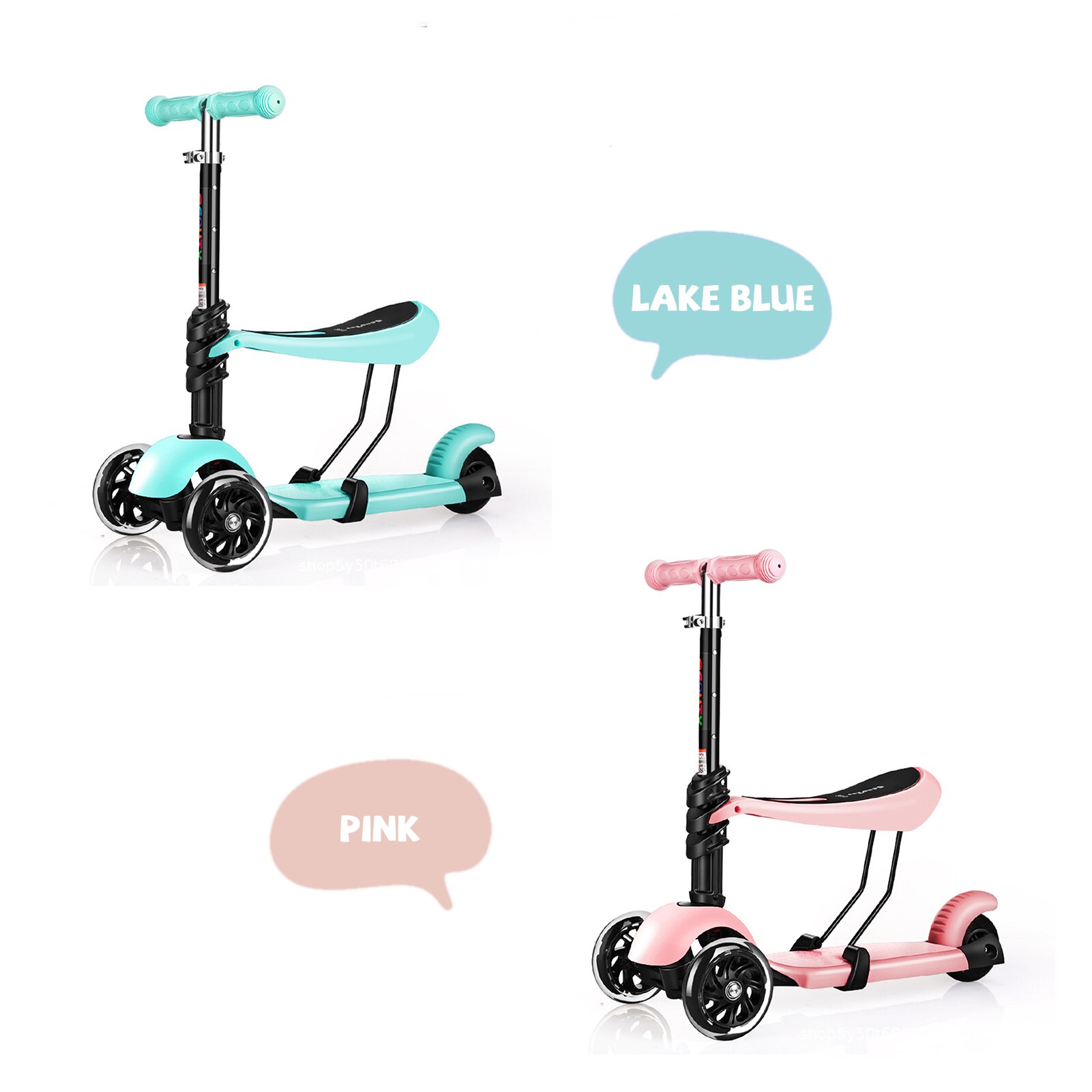 3 in 1 Kick Scooter Three Wheeled Sport Scooter For Kids Toddler Age 2-6 With Adjustable Height Options Seat Handlebar