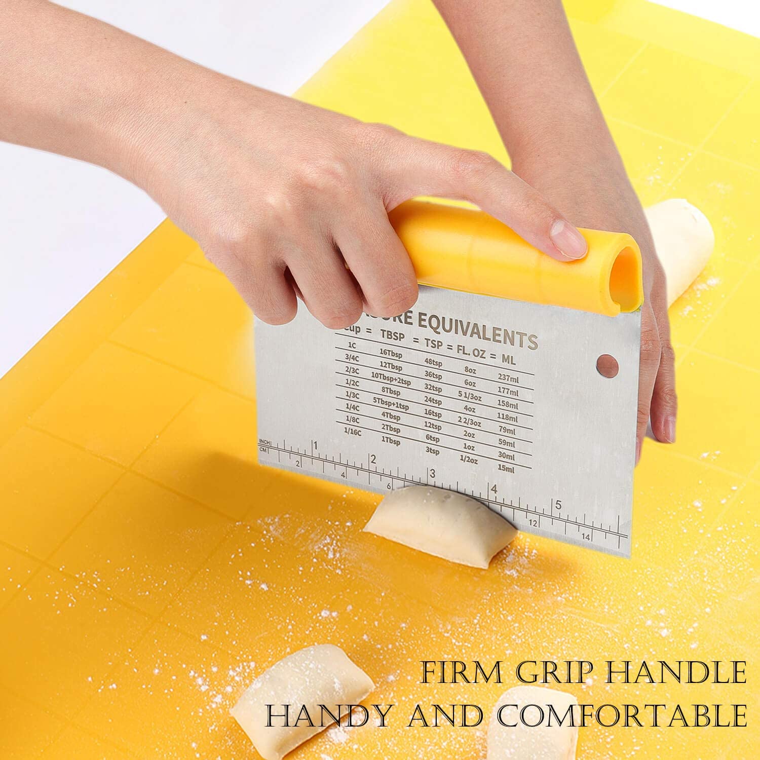 Brand 2-IN-1 Stainless Steel Bench Dough Scraper and Plastic Bowl Scaper Set Multifunctional Tools with Measurement Equivalents