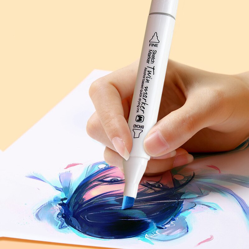MOKEELO Markers Double Heads Triangle Pen Set 12/18/24/36/48 Colors Painting Marker Student Anime Hand-painted Color Pens 895