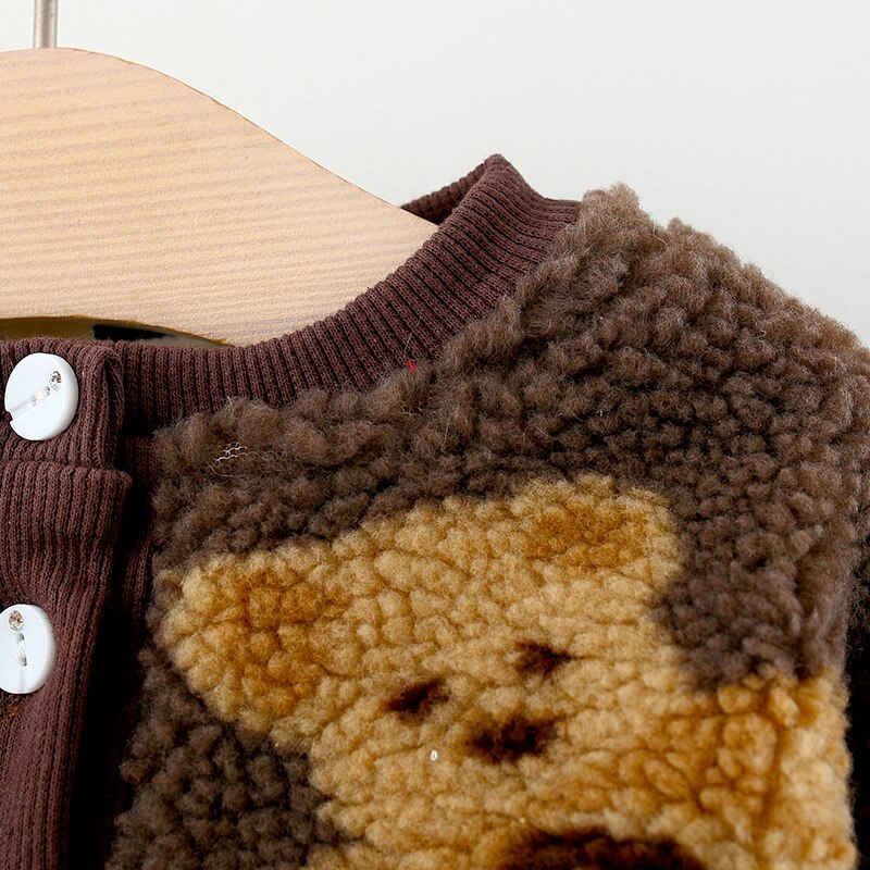 Mit Bär Anhänger Baby Mädchen Jacke Winter Mantel für freundlicher Druck Karikatur Tragen Plus Samt Dicke Oberbekleidung