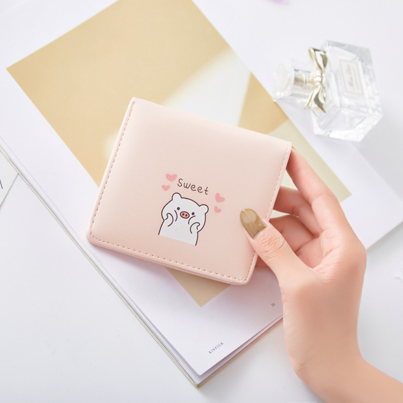 nouvelles dames petit dessin animé animal imprimer mignon pliant porte-monnaie cochon impression carte sac dame en cuir petite fille pochette: Rose