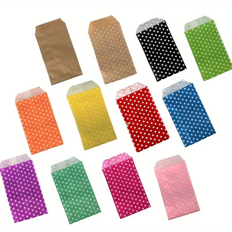 8x15cm 50pcs Kraft Paper Bags with White Polka Dot Pattern - Perfect for Weddings, Parties, and Small Business Supplies