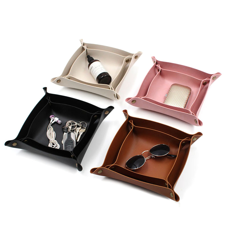 Leather Tray, Small Catchall Tray, Foldable Jewelry Travel Organizer, Suitable for Travel, Storage, Nightstand, Home or Office