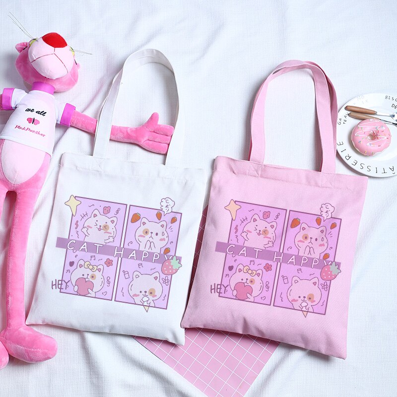 Corea Ulzzang montaña impresión de las mujeres bolso de la lona de las mujeres ocasionales bolsa de gran capacidad bandolera de dibujos animados Y2K las mujeres bolsas de compras