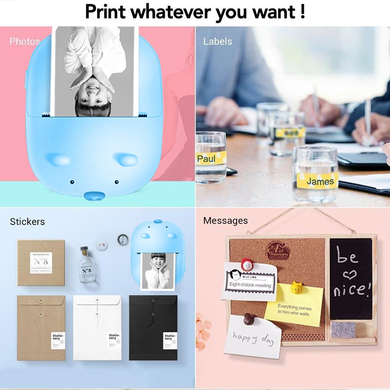 Mini Draagbare Thermische Draagbare Bluetooth Printer 57Mm Mini Draadloze Pos Image Photo Printer Voor Telefoon Android Ios Printers