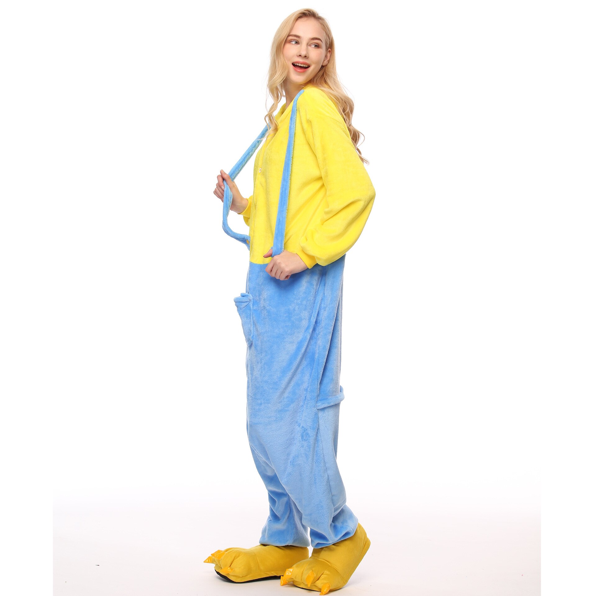Pyjama à capuche à manches longues pour femme adulte, vêtement de nuit, motif dessin animé, Kigurumi, bleu, Animal, Halloween, noël