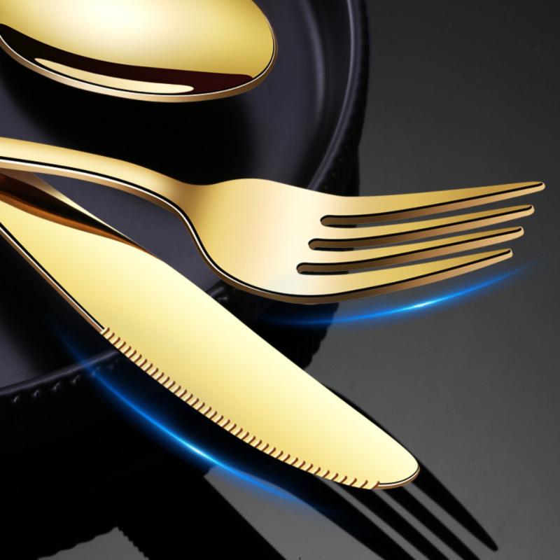 Luxury Tableware Set Box Stainless Steel Cutlery Set Knife Fork Spoon Golden Flatware Dinnerware Set Box