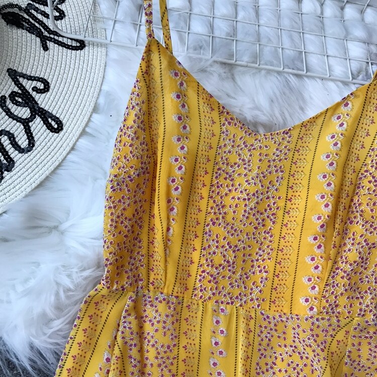 Geel Chiffon Midi Jurk Zomer Casual Vrouwelijke Plus Size Lady Beach Vestidos Spaghetti Band Jurk Vrouwen Dames