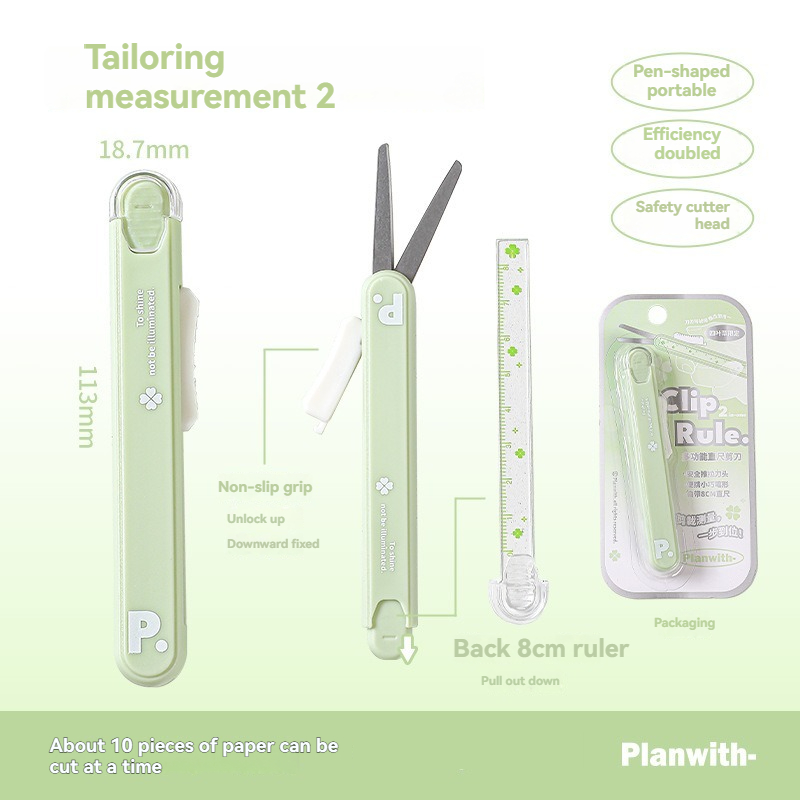 Mini tijeras portátiles 2 en 1, cúter de papel, bolígrafo de bolsillo multifuncional con forma de álbum de recortes, herramientas de arte para tallado y corte, 1 ud.: Negro