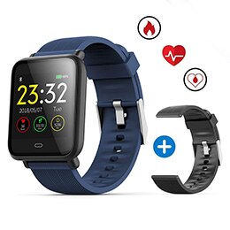 Bloeddruk Hartslagmeter Smart Horloge IP67 Waterdichte Sport Fitness Trakcer Horloge Mannen Vrouwen Smartwatch: Blauw