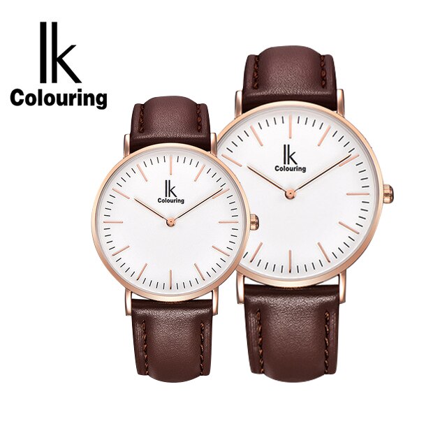 IK Colouring-relojes de cuero para parejas, reloj de pulsera de cuarzo, para parejas, unisex,: Coffee Gold