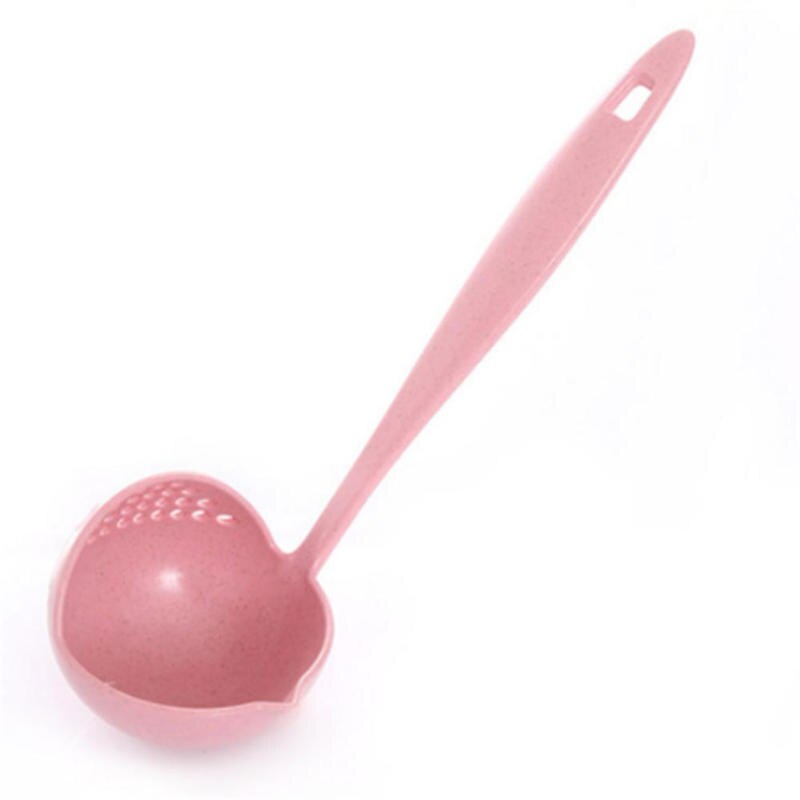 Wheat Straw 2 in 1 Long Handle Soup Spoon Home Strainer Cooking Colander Kitchen Scoop Plastic Ladle Tableware: Pink