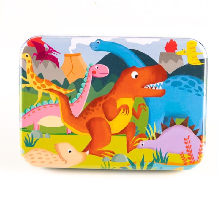 120 stück Eisen Box Verpackung Holz Cartoon Puzzle Spielzeug Kinder Intelligenz Entwicklung Tangram Und Jigsaw Puzzle Spielzeug: Dinosaur